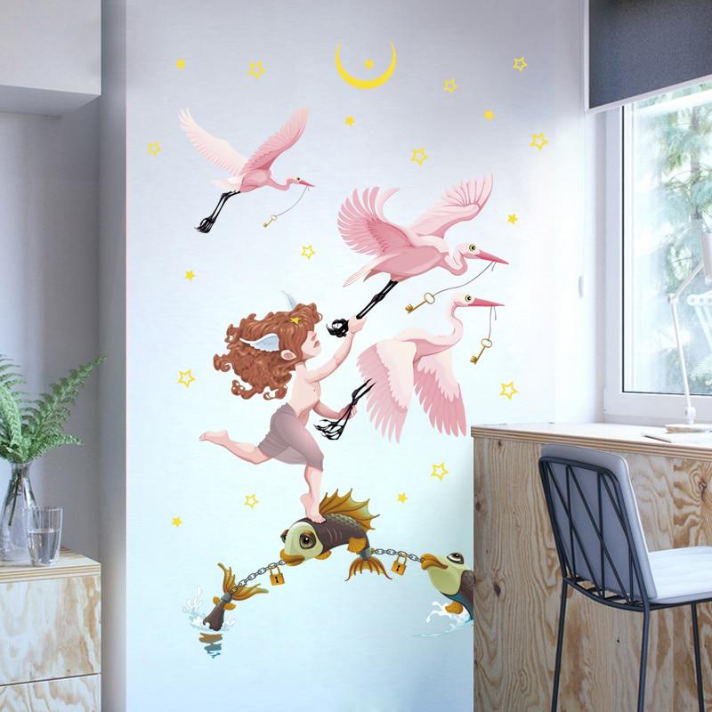 [Wall stickers] Cartoon Fish bird angel wall stickers for kids rooms nursery bathroom home decoratio