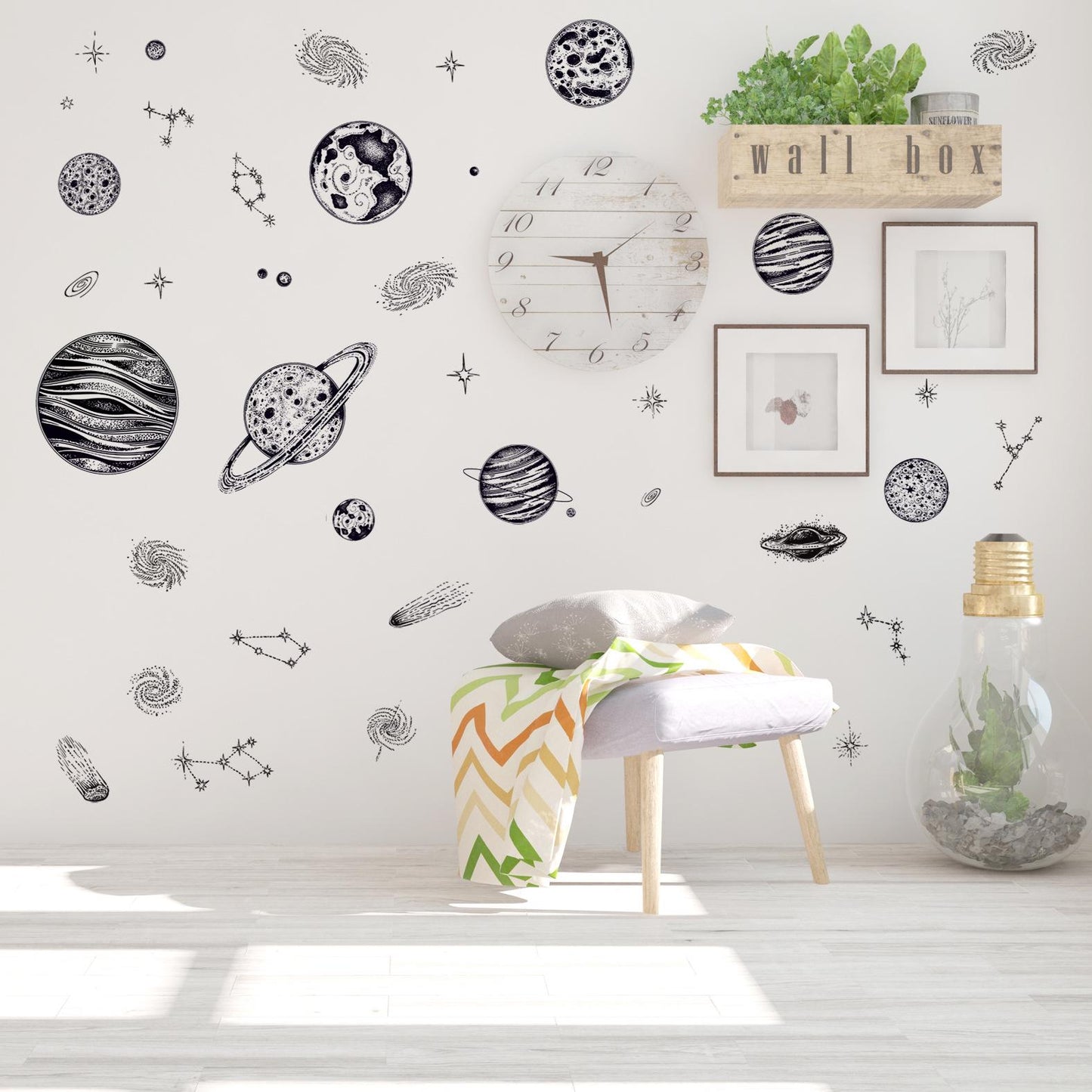 New Europe Style Cartoon Cosmic Planet Galaxy Wall Sticker For Kids Room Learning Outer Space For Li