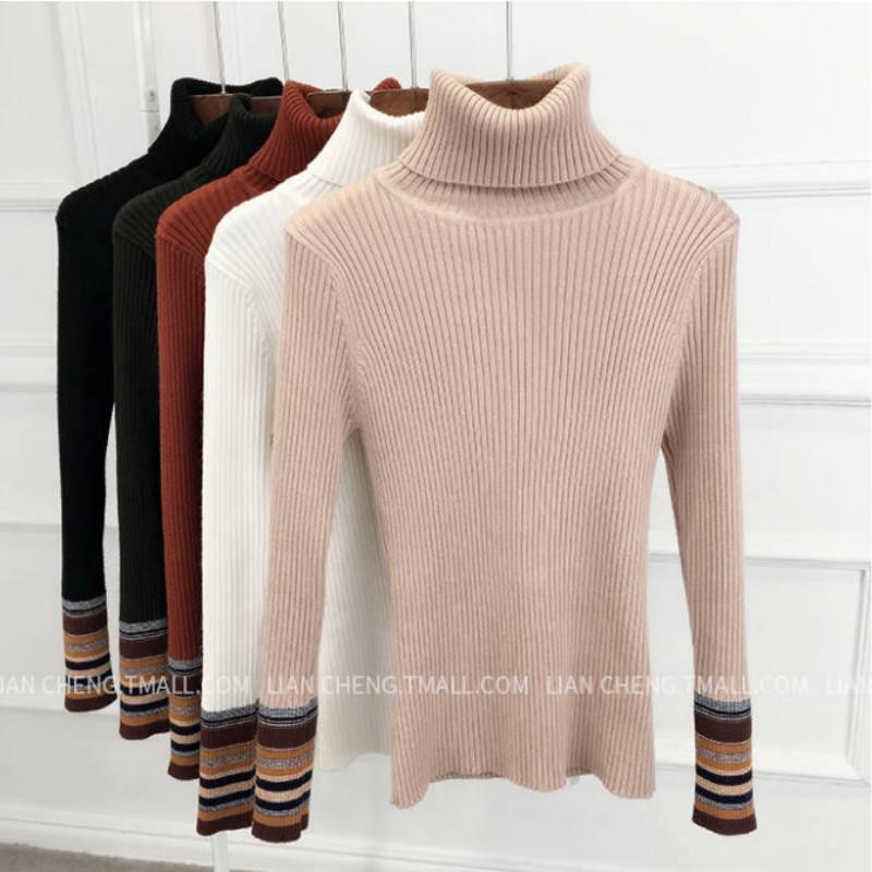 Pofulove turtleneck sweater women plus velvet thick autumn and winter new warm knitted base shirt long sleeve shirt