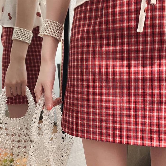 Summer Women Retro Plaid High Waist Skirt Anti-light Thin Bag Hip Skirts Mini A-line Skirt