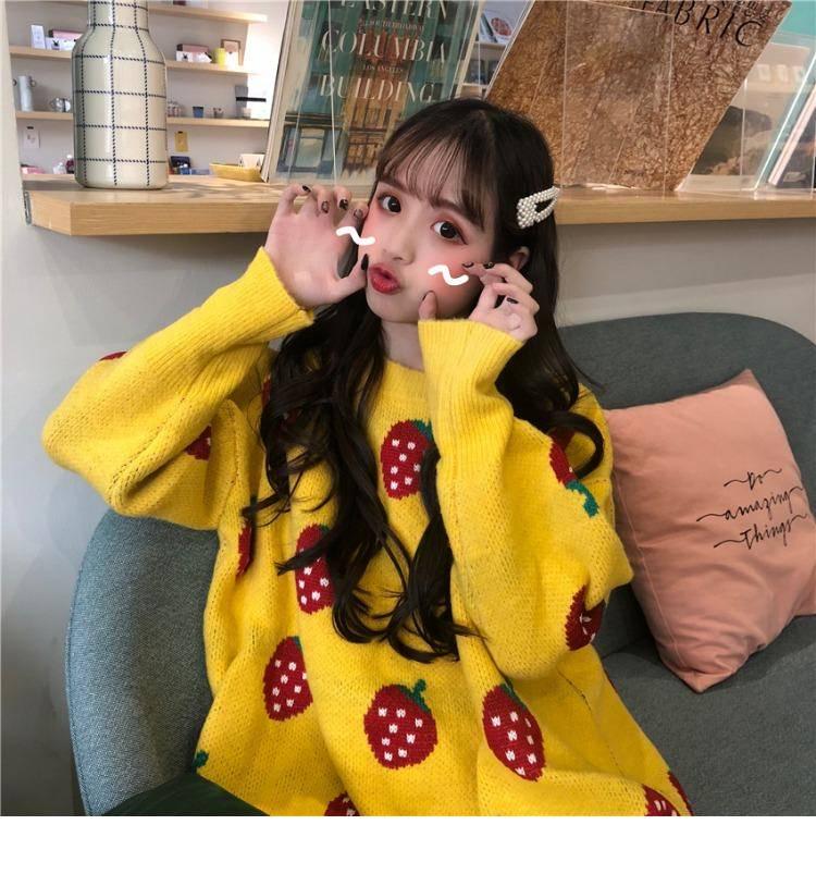 Women Sweaters Strawberry Cute Girl Pullover Pull Winter New Women Sweater Long Sleeve