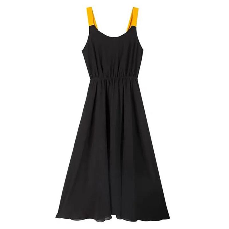Black Sexy S-XL Women's Chiffon Dress Backless Bowknot Sleeveless Solid Color Elastic Waist Mid-calf Daily Wear Office Dating Party