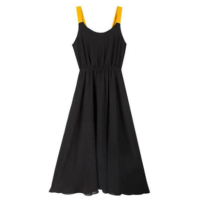 Black Sexy S-XL Women's Chiffon Dress Backless Bowknot Sleeveless Solid Color Elastic Waist Mid-calf Daily Wear Office Dating Party