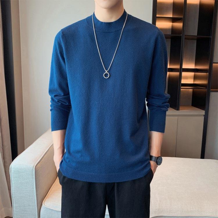 Autumn and Winter Half Turtleneck Sweater Men Loose Trend Base Sweater Casual Solid Color Sweater