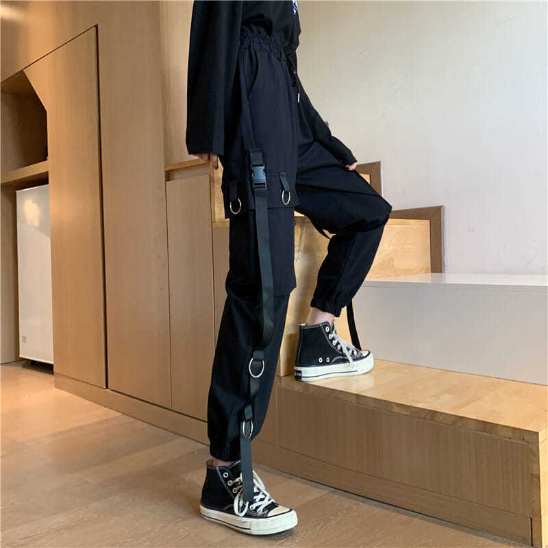 Pants Female Loose and Thin BF Overalls Female Korean Version Ins Harajuku Style Beam Leg Pants Small Wide Leg Black Tide