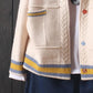 Women's Splicing Color Long-sleeved Sweater Early Autumn Hooded Knitted Cardigan Loose Button V-neck Top All-match