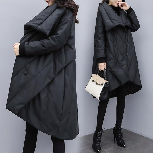 Women's Winter Parka Jacket Loose Plus Size Mid-length  Padded Jacket Women's Black Cloak Coat  Thick Parka Coat
