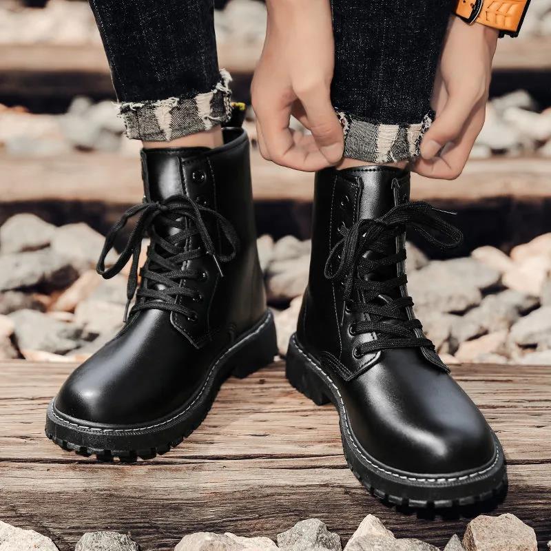 Black Male Martin Shoes Fall High-top Men's Shoes British Style Waterproof Non-slip Trend Tool Boots