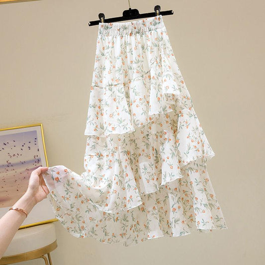 Skirt Women's Summer Floral Irregular Ruffles Fashion All-match A-line Cake Skirt
