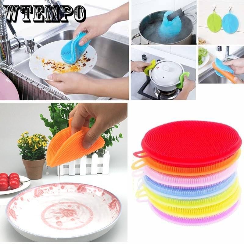 Dishwashing Scrubber Silicone Bowl Cleaning Brush Scouring Pad Pot Pan Wash Kitchen Cleaner