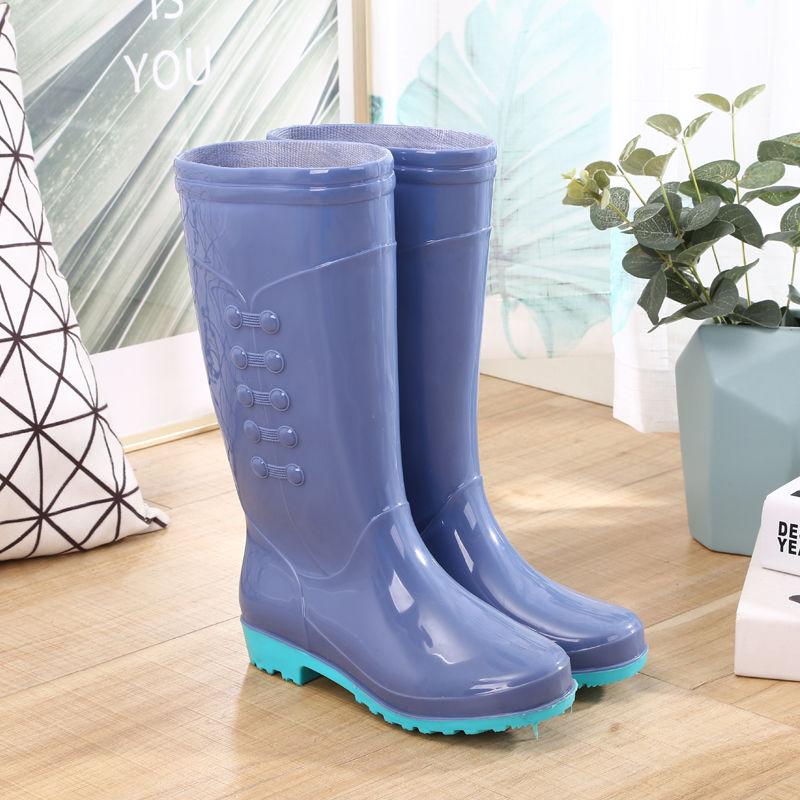 Rain Boots Women's High Tube Water Shoes Rain Boots Tendon Bottom Non-slip Waterproof Water Shoes Women's Detachable Warm Rain Boots