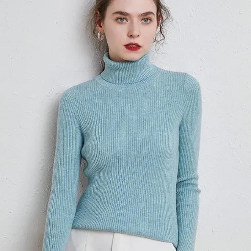 Turtleneck Pullover Sweaters Women Autumn Winter Casual Plus Size Knitted Jumper Solid Basic High Neck Tops
