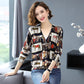 Autumn Winter Women's Knitted Sweater V-neck Bottoming Shirt Fashion Printing Sweater