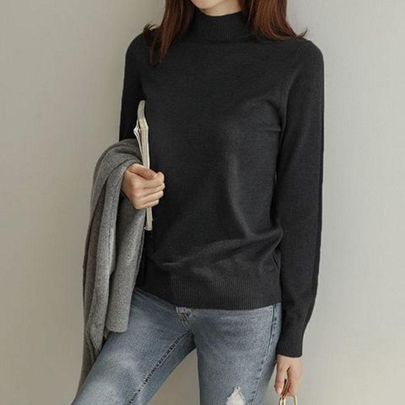Pofulove Half Turtleneck Bottoming Shirt Sweaters Women Autumn Winter Black Pullover Slim Shirt