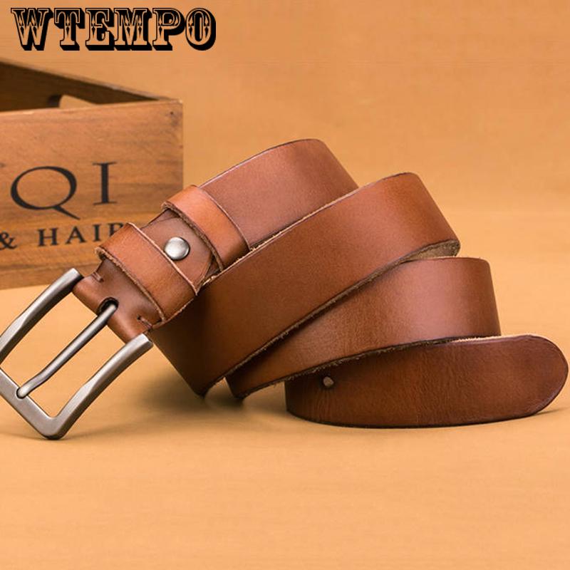 Fashion male belt cow genuine leather belts pin buckle black brown coffee waistband