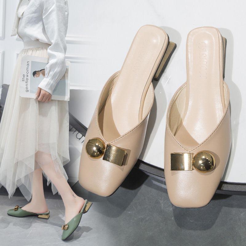 Size 35-40 Women All-match Shiny Slippers Outdoor Diamond High Heels Bohemian Beach Wear-resistant Non-slip Office Lady Baotou Sandals