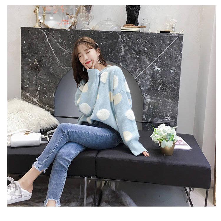 Big Wave Point Pullover Sweater Women's Loose Korean long-sleeved Round Neck Warm Sweater