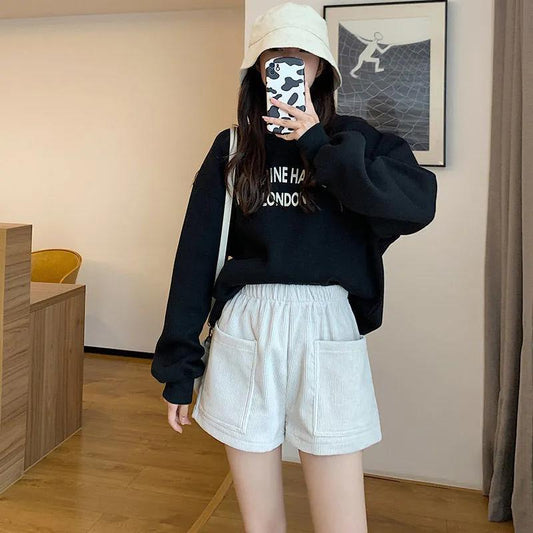 Autumn and Winter Plus Size Thickened Corduroy Shorts Women's Western Style Is Thin Wide-leg Corduroy High Waist All-match Outer Wear Boot Pants
