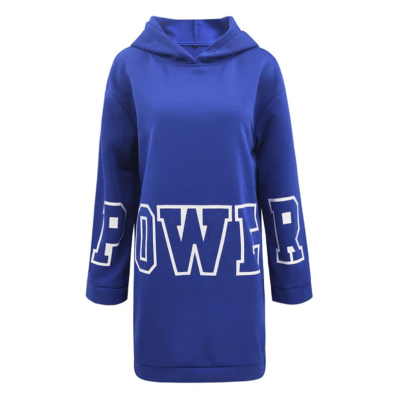 Women Hooded Dress Letter Print Loose Casual Long Sleeve Plus Size Top Winter Warm Mini Dresses