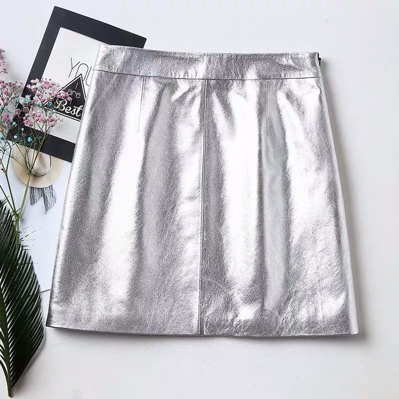 Short Faux Leather Skirts Women 2020 Sexy Slim Thin Package Hip High Waist Pencil Skirt Silver