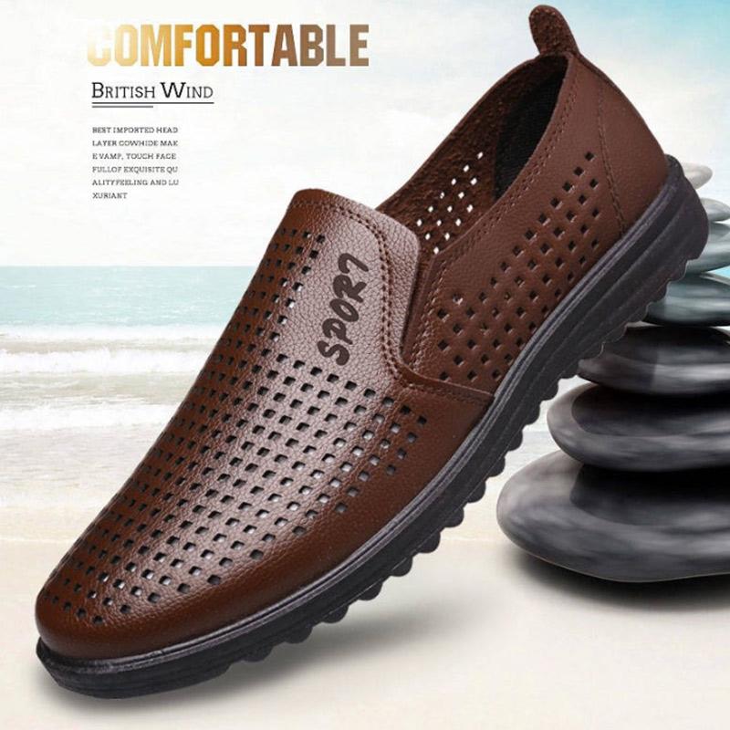 Men's Mesh Leather Shoes Cover Toe Pu Material Peas Shoes Soft Bottom Comfortable Breathable Driving Shoes Men's Shoes