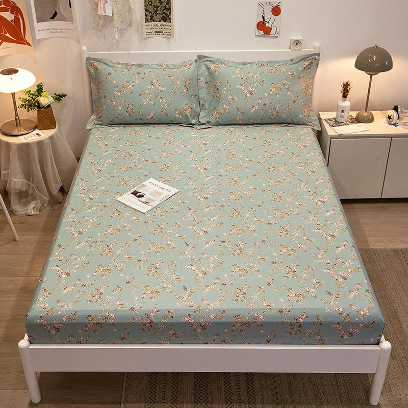Three-piece Skin-friendly Cotton Bedspread Bed Sheet Pillowcase Non-slip Thick Protective Cover Mattress Cover