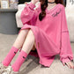 Mid-length Loose Plus Size Sweater Women Long-sleeved V-neck Ripped Tops Spring and Autumn Thin Bottoming Shirt
