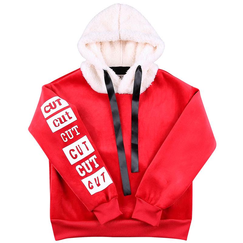 Women's Sweater Winter Fashion Trend Thickening Plus Velvet Warm Hooded Blouse