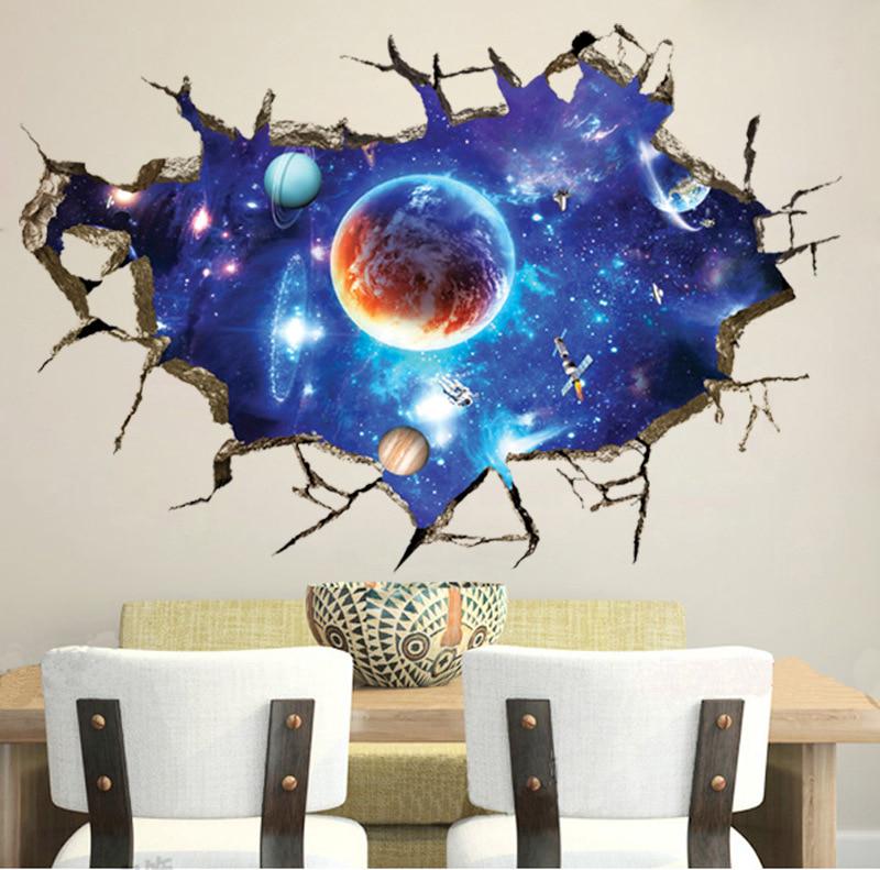 3d Blue Universe Galaxy Planet Children Wall Stickers For Kids Rooms Nursery Baby Bedroom Home Decor