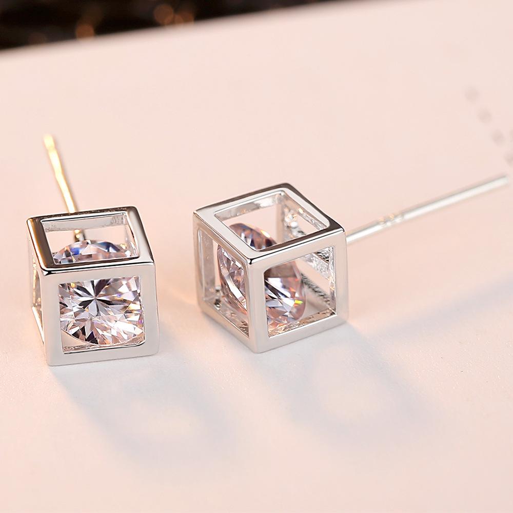 Simple Alloy Cube Zircon Stud Earrings Elegant Clear Zircon Stud Earrings for Women Girl Jewelry