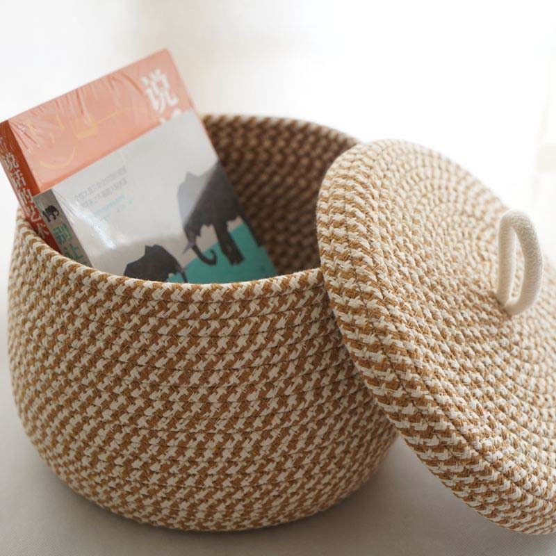 Weaving Storage Box Round Band Cover Basket Strapping Basket Storage Box Cosmetic Storage Basket