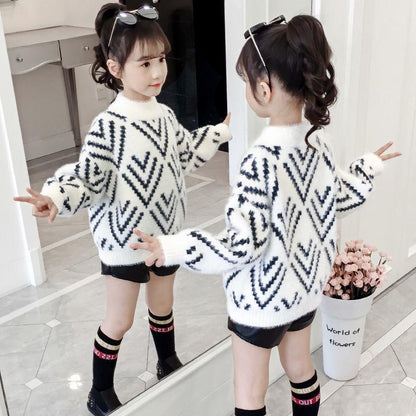 Autumn and Winter Thickened Children's Sweater Round Neck Knit Sweater Slim Long-sleeved Bottoming Shirt Little Girl Fashion Coat