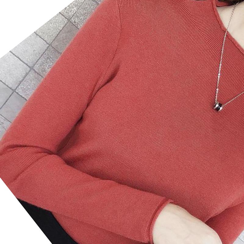 Spring and Autumn Slim Loose Bottoming Shirt Long Sleeve Casual Short Knit Sweater Female Half Turtleneck Sweater Women