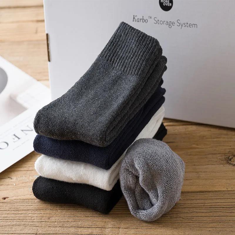 Middle Tube Socks Men's Thickened Plus Velvet Warm Terry Socks Winter Fashion Contrast Color Towel Socks Five Pairs