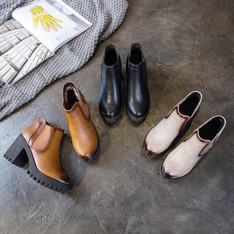 Thick-heeled Short Boots Women's Autumn and Winter Smoke Pipe Martin Boots High Heels All-match Height-increasing Shoes Single Boots High Heels