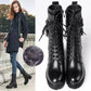 Martin Boots Woman Autumn and Winter Style Plus Velvet Warm Snow Boots Winter Boots Rivet Shoes Black Boots