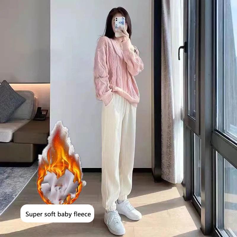 Baby Fleece Sports Pants Women's Thickening Autumn and Winter Sweat Pants Loose Leggings Casual Pants Straight Pants Leggings Casual Jogging Pants