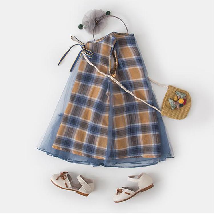 Children Dress Girls Summer Thin Dresses Plaid Sleeveless Bowknot Princess Dress Irregular Mesh Dress Vest Dress