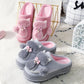 Winter Women's High-heeled Thick-soled Home Cotton Slippers Anti-slip Plush Slippers Confinement Shoes