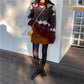 Half High Neck Pullover Sweater Women Fall Winter Casual Fashion Loose Contrast Color  Geometric Pattern Long-sleeved Sweater