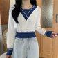 Temperament Short Knit Sweater Women's Spring and Autumn Long-sleeved Sweater Design Niche V-neck Blouse Comfortable Stretch Slim Fit