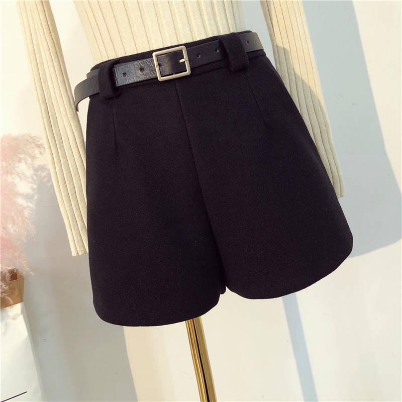 High Waist For Women Solid Woolen Short Pants Female Shorts Casual Wide Leg Solid  Pockets Pants