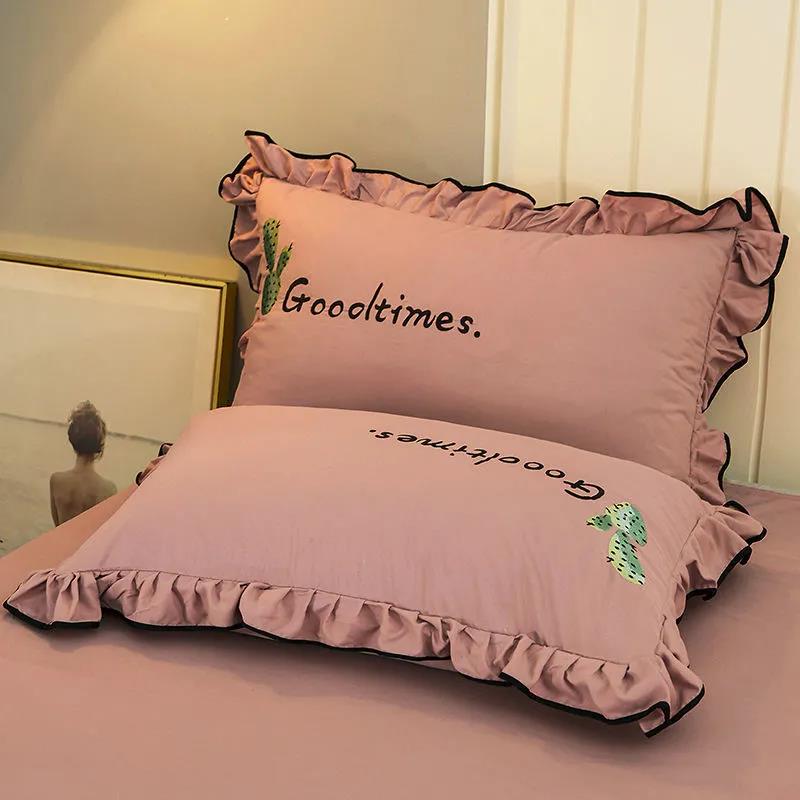 Letter Embroidery Pillowcases A Pair of Pillowcases Large 48x74cm Student Dormitory Single Double Bed Supplies