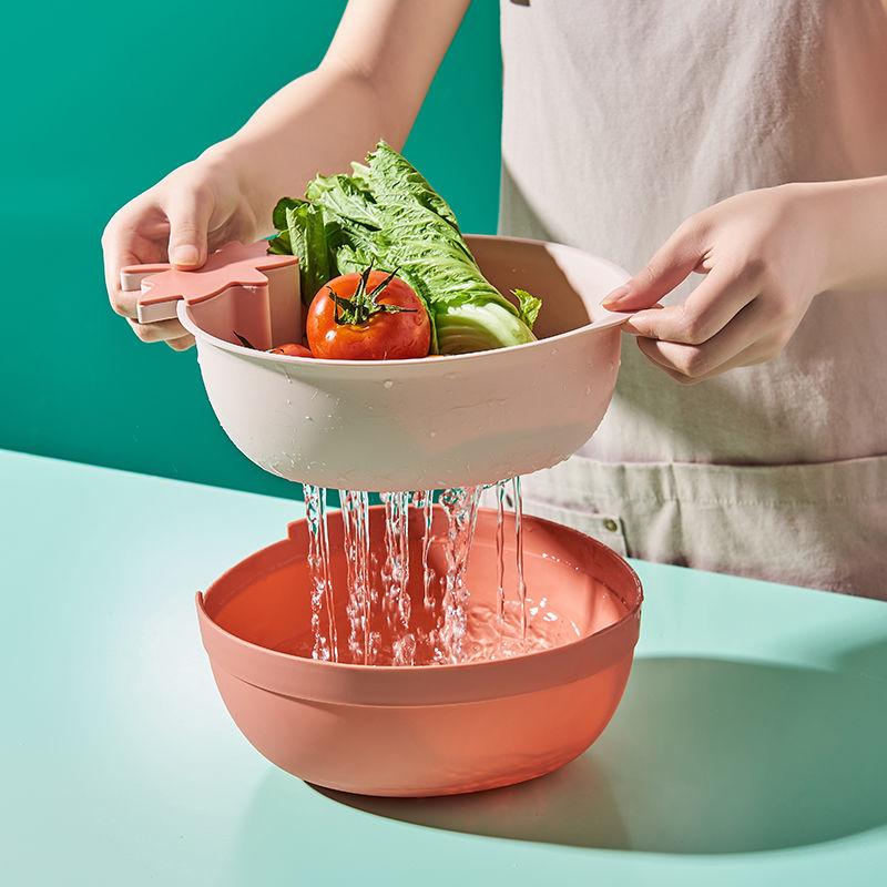 Double-layer Vegetable Basket Household Drain Creative Fruit Basket Multifunctional Kitchen Storage Plastic Basket