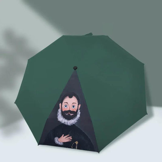 Fully Automatic Umbrella Cartoon Oil Painting Female Student Sunny and Rainy Sun Umbrella Black Glue Sunscreen Anti-ultraviolet Sunshade