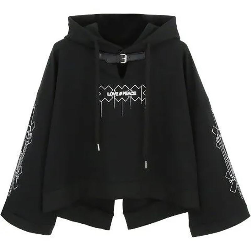 Women Hoodies Autumn Winter Fashion Pullover Sweatshirts Black Gothic Cropped Tops Plus Size Loose Casual Women Clothes