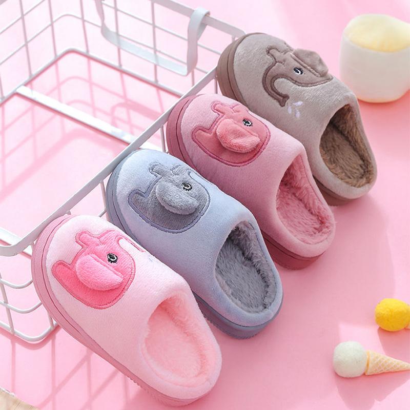 Children's Cotton Slippers for Boys and Girls Autumn Winter Cute Cartoon Thickening Home Fur Slippers