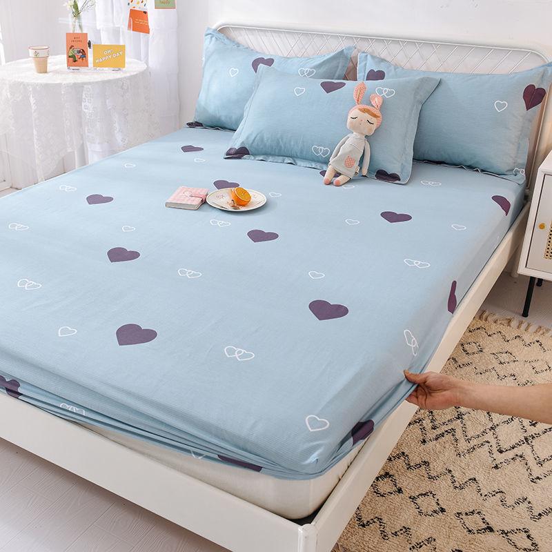 Three-piece Set Cotton Thick Mattress Protector Printed Bedspread Pillowcase Bedding