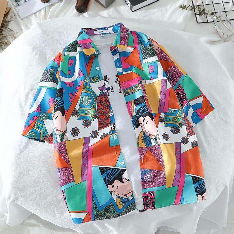 New Retro Flower Shirt Men's and Women's Beach Casual Short-sleeved Shirt