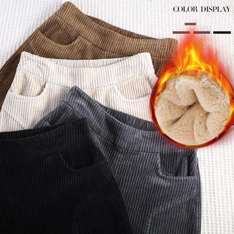 Plus Velvet Thickened Winter Corduroy Pants Women's High-waisted Slim Corduroy Casual Straight-leg Pants To Keep Warm and Fashionable